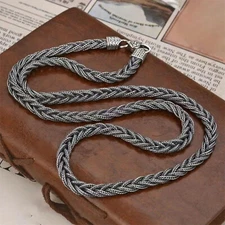 Solid 925 Sterling Silver Chain Men 6mm Foxtail Braided Rope Necklace 22inch/32g