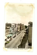 Calgary Alberta 8th avenue  Vintage RPPC Real Photo Postcard cars retail