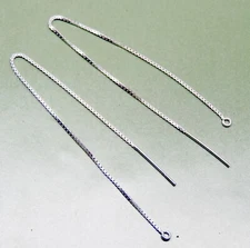 3 Pairs  Sterling SILVER EAR THREADS 5" Long ~ Closed Loop End ~ Box Chain Style