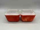 Vintage 0501 Pyrex RED Refrigerator Dish w/ 501-C Ribbed Lid Oven Ware 1947 x2