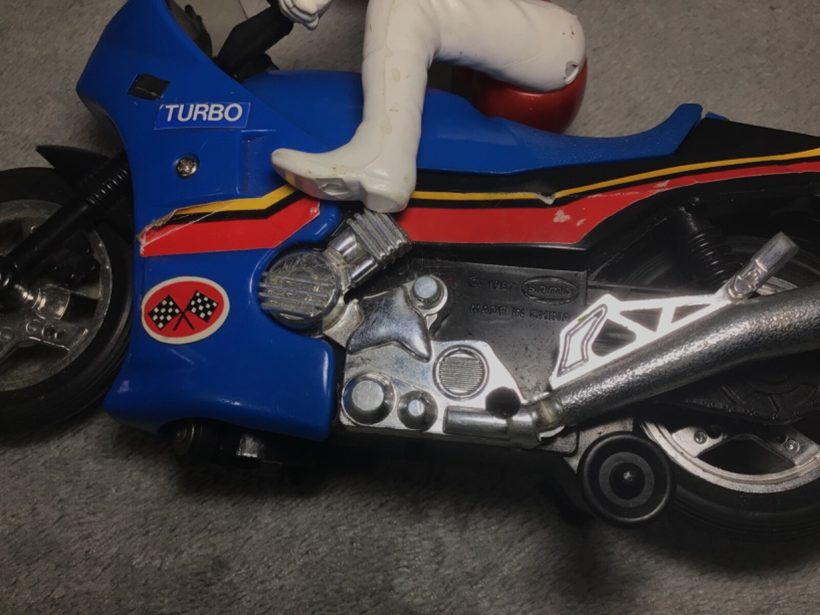 1987 Soma Turbo Blue Stunt Motorcycle Bump & Go Battery Powered Lights Work