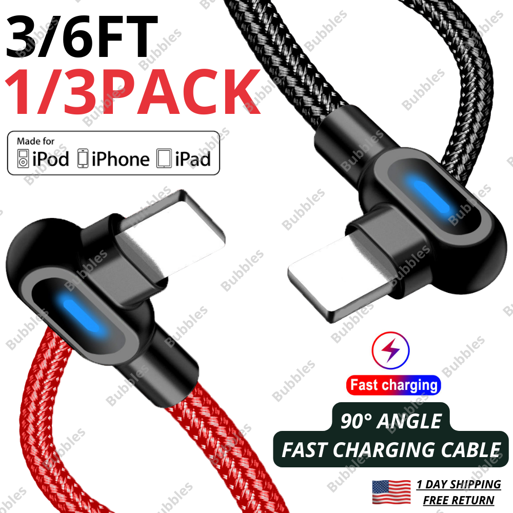 90° Right Angle USB Charger Cable Fast Charging Cord For iPhone 13 12 11 8 XR SE