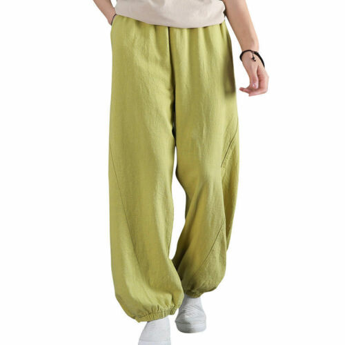 Pantalon femme coton pantalon pluvieux ceinture caoutchouteuse décontracté solide 4 couleurs - Photo 1/13