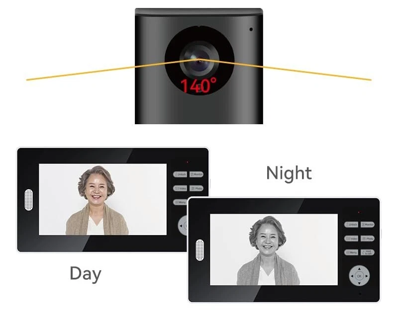 Kit de videointercomunicador inalámbrico HD 1080P de 7 pulgadas 2,4 GHz de teléfono de puerta larga Dista Foto 3 de 4