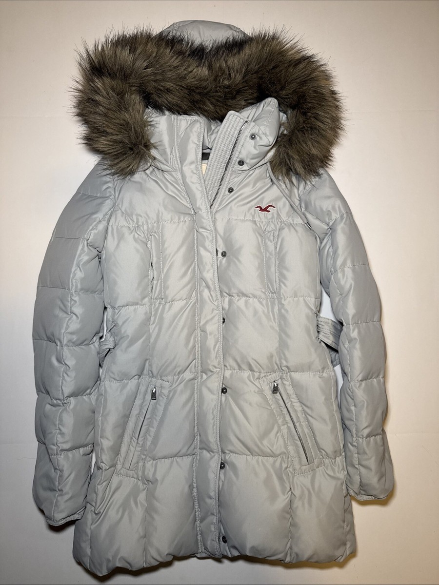 Vintage Rare Y2K Hollister Big Faux Fur Hooded Jacket Scene Preppy