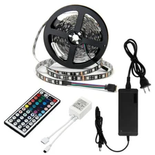 5M RGB LED Strip Tape Light Black PCB 5050 SMD with Remote Controller Adapter