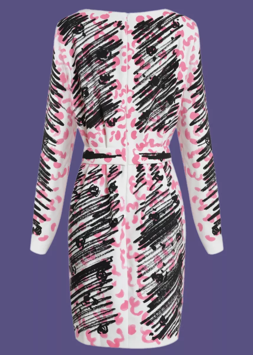 MOSCHINO 2019 Jeremy Scott scribble doodle belted dress size 44 IT US 10 L