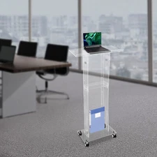 123cm Acrylic Podium Stand Portable Podium Stand Lectern Stand with 4 Wheels