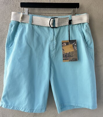 NWT Vtg PLUGG Clothing Men's Bermuda Shorts Sz 36 w/ Belt Cotton Flat Front Blue