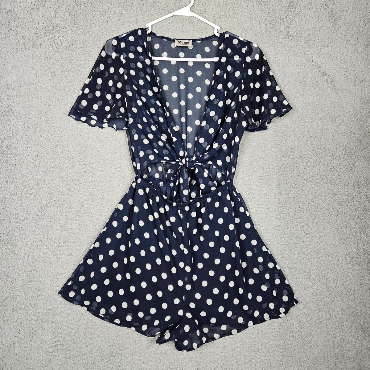 Show me your Mumu Women's Navy White Polka dot Jumpsuit Size S