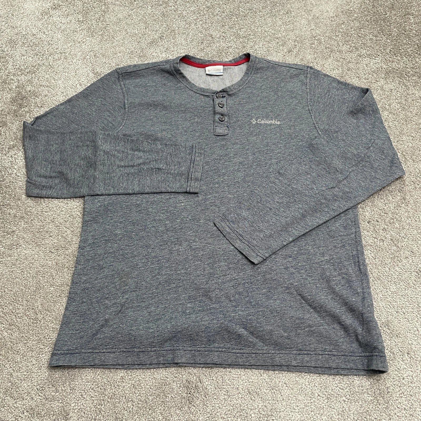 Columbia Henley Shirt Mens Large Gray Long Sleeve Cotton Blend Outdoor Casual