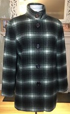 Ladies Coat Size 14 Wool Mix Green/white/black Tweed Type By Finesse Exc