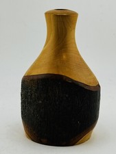 VTG Turned Wood Live Edge Vase Signed Organic Modern Nature Rustic Cabin