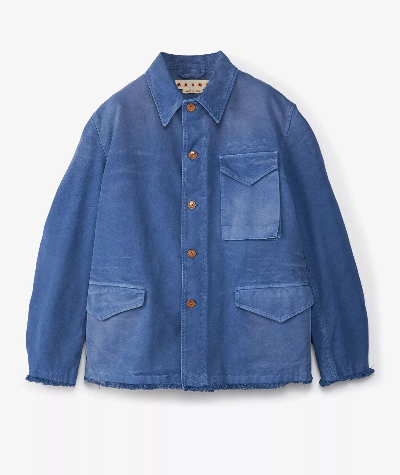 MARNI Barn Jacket Mens Size 48 Blue Overdyed Cotton Canvas Adjustable $1550
