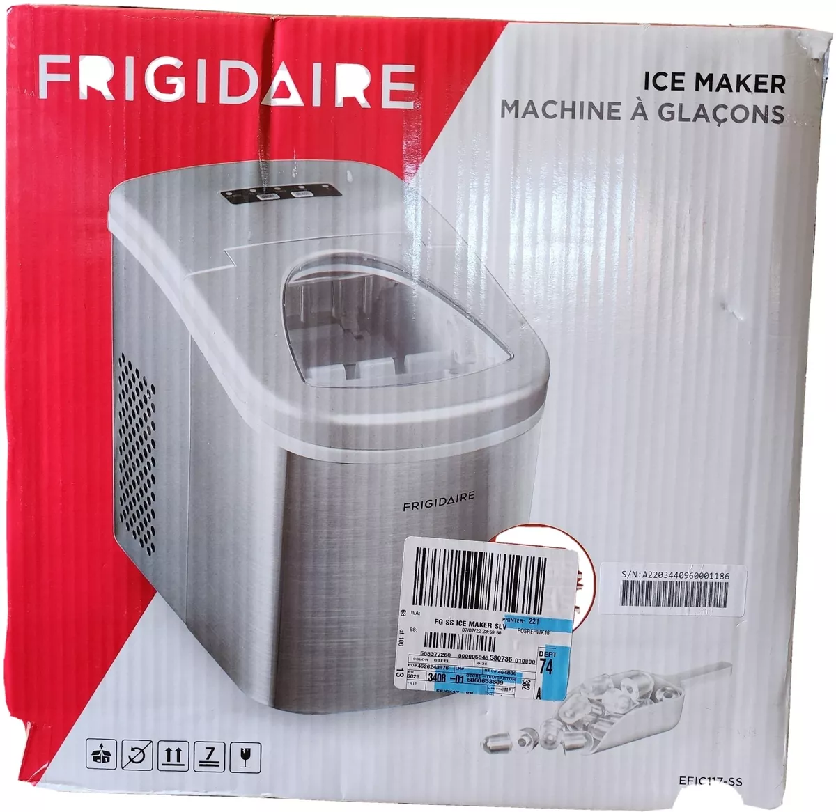 Frigidaire Countertop Ice Maker EFIC117-SS, Stainless Steel, 26 lbs in 24  hrs