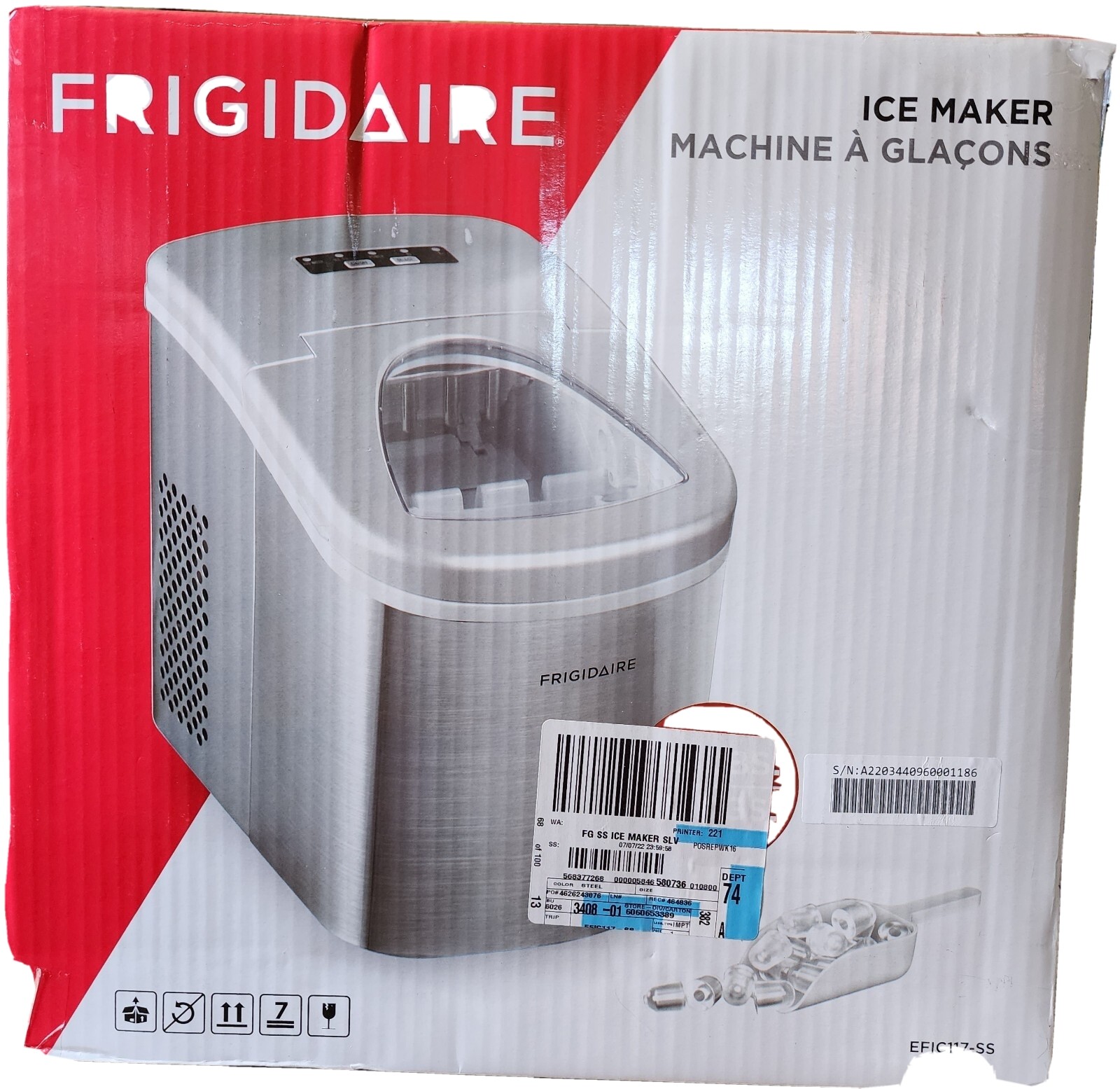 Frigidaire Countertop Ice Maker EFIC117SS, Stainless Steel, 26 lbs in