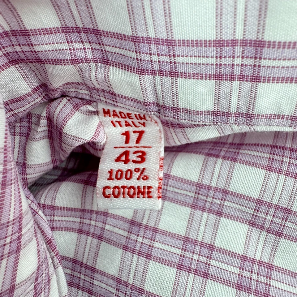 Camisa de vestir Isaia Napoli para hombre 17-43 rosa a cuadros clásica L/S abotonada Italia Foto 4 de 4