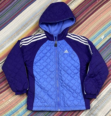 Vtg Y2K Adidas Reversible Hooded Jacket Purple 3 Stripes Fleece