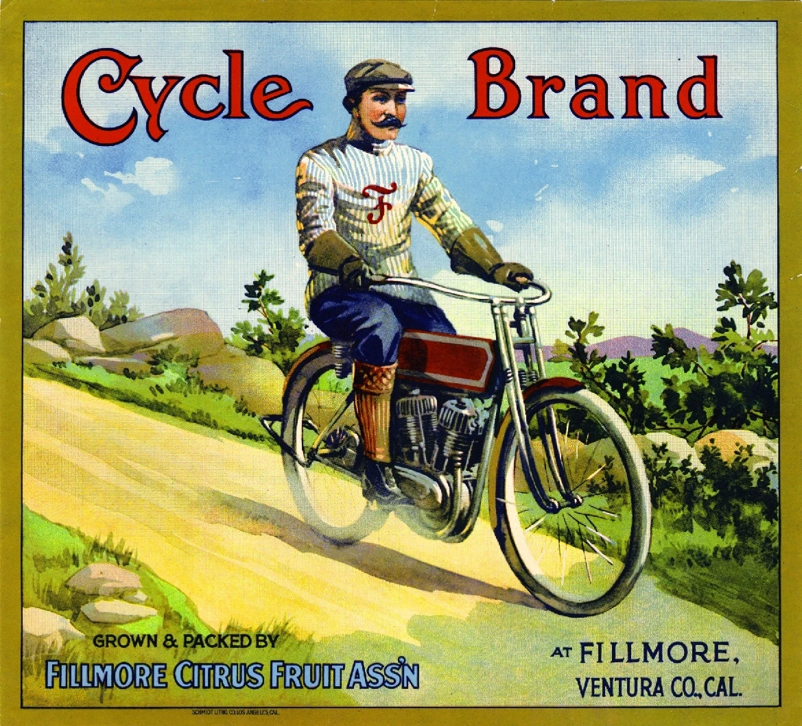 Fillmore Cycle Motorcycle Bicycle Bike Orange Citrus Fruit Crate Label Art Print