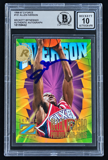 Signed Allen Iverson 1996-97 Skybox Z Force Rookie Card Autograph RC Auto BAS 10