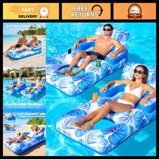 Inflatable Pool Float for Adults 65" - Thick PVC Lounger Raft with Cup Holder