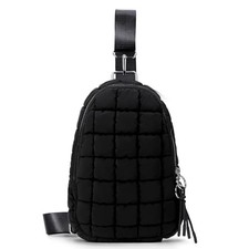 Puffer Bag Quilted Sling Bag for Women Crossbody Purse Sling Backpack Black