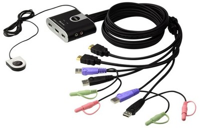 Aten CS692-AT CS692 2-Port Cable KVM Switch USB, HDMI and Audio with Remote ~E~