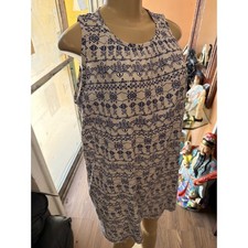 Loft Womens Blue White Medallion Tile Print Sleeveless Shift Dress Size Medium