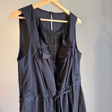 Elie Tahari Silk Sleeveless Shift Dress Sz 12 Stretch Navy Lace Office Career