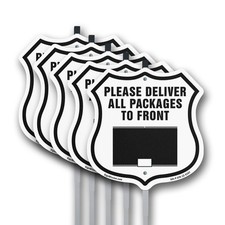 Please Deliver All Packages To Front Shield Shaped Sign With Stake