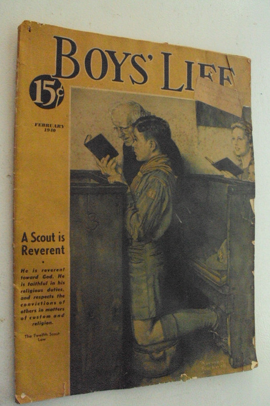 Boy's Life magazine, Feb. 1940, Norman Rockwell cover, mailing label, chips out