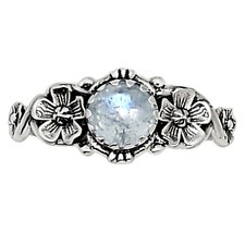 Natural Rainbow Moonstone - India 925 Sterling Silver Ring s.6 Jewelry R-1292