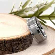 Unisex Brushed Matte Center High Polished Ring 8mm Tungsten Carbide Wedding Band