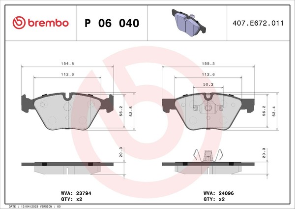 Bremsbelagsatz, Scheibenbremse P 06 040 Brembo FüR BMW-image