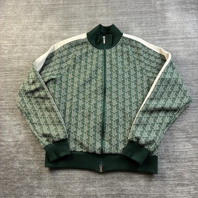 Lacoste Jacket Mens Medium Green Monogram Jacquard Sweatshirt Track Zip