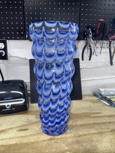 Vintage 14” Royal Gallery Poland Art Glass Vase Cobalt Blue Murano Hand Blown