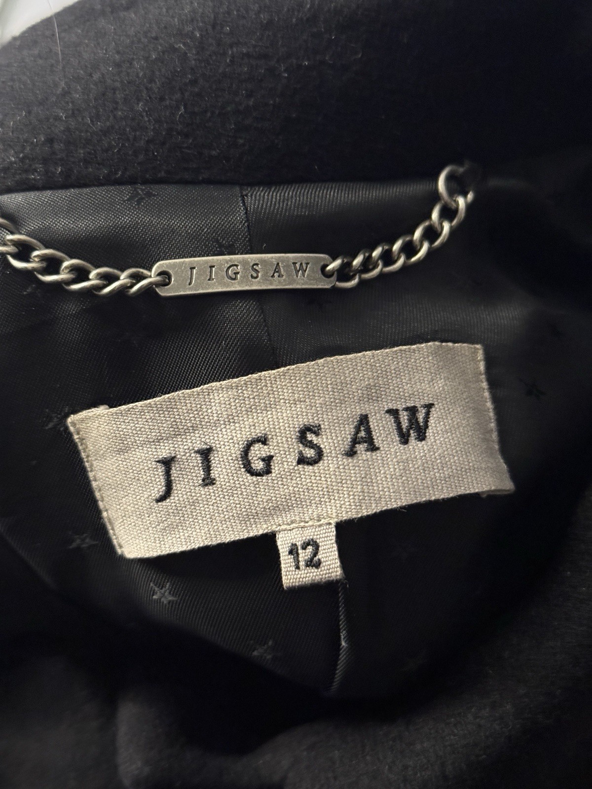 Jigsaw UK 12 Black Wool Cashmere Ruffle Bow Coat Gothic Victorian image 6