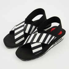 Image of Love Moschino Black Striped Slingback Sandals UK5 EU38 US7