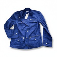 Chicos Majestic Blue Linen Utility Jacket Multi Pocket Womens Size 0 Small NWT