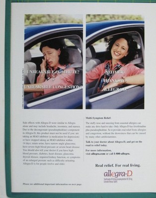 Print Ad Allegra D 2002 Allergy Relief Medication Woman Before After Smiling AD