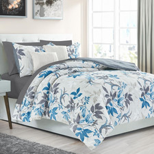 Queen Comforter Set, 7Pcs Bed in a Bag Comforter Queen Size, Botanical Floral Pr