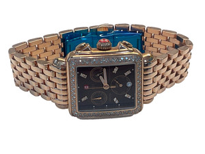 Authentic Michele Deco Day / Date MOP Dial Diamond 18k Pink Gold Plated Watch MW06P01B0046