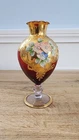 1970's Venetian Gold Gilt Bohemian Ruby Murano Glass Bud Vase Enameled Floral