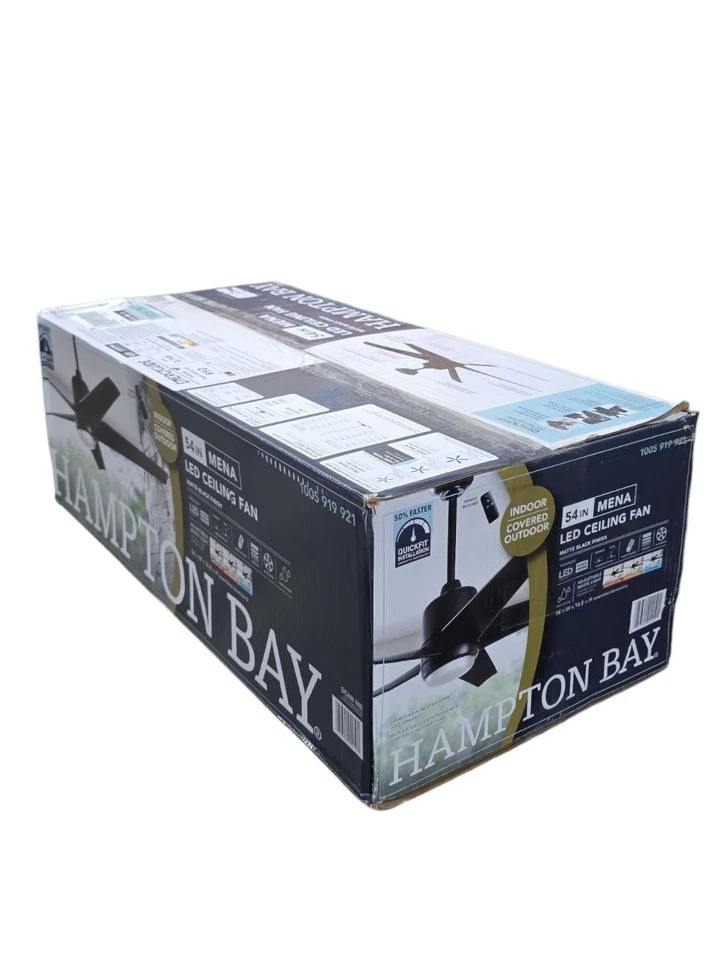 Hampton Bay Mena 54 in. Matte Black Ceiling Fan w/ LED Light & Remote Control - Image 2 of 4