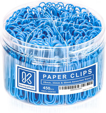 450 Blue Color Paper Clips Assorted Sizes Small, Medium and Large Paper Clips fo