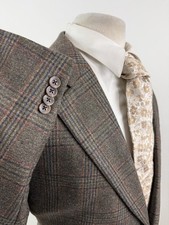 Daniel Cremieux Men  s Brown Glen Check Loro Piana Wool Sport Coat Blazer Sz 48 L
