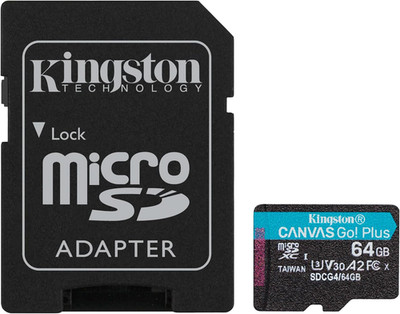 Kingston Canvas Go plus 64GB Microsd Card | up to 200Mb/S | Class 10, UHS-I, U3,