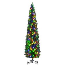 8' Pencil Prelit Artificial Christmas Tree with Colorful LED Lights