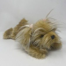 Russ Berrie Sparkle Puppy Dog Golden Terrier Shaggy Plush Pink Ear Bows