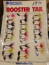VINTAGE WORDEN'S LURES ROOSTER TAIL DISPLAY BOARD 1/8OZ 27 SPINNERS w NEW COLORS